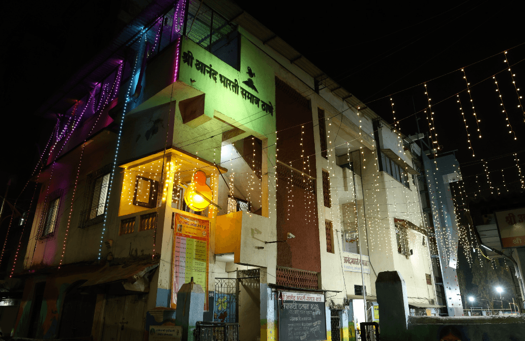 Illuminated Shree Anand Bharti Samaj building in Thane